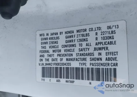 2014 Acura Rlx from USA, damaged, VIN JH4KC1F90EC004355